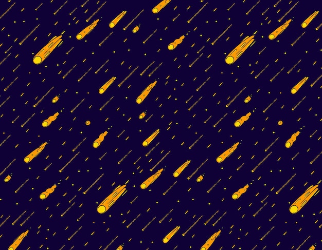 Pattern of meteor shower singing stars on a blue background Seamless space print