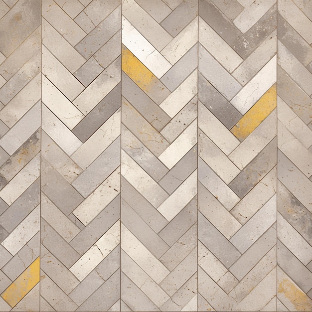 Modello monocromatico herringbone elegante pavimento in legno grigio con accenti gialli