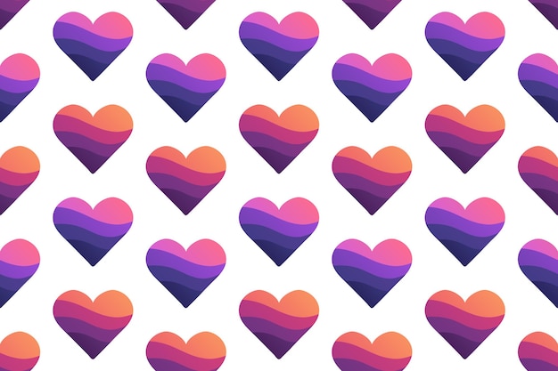 Vector pattern of multicolored hearts with waves wrapping seamless print with love like multilevel colors