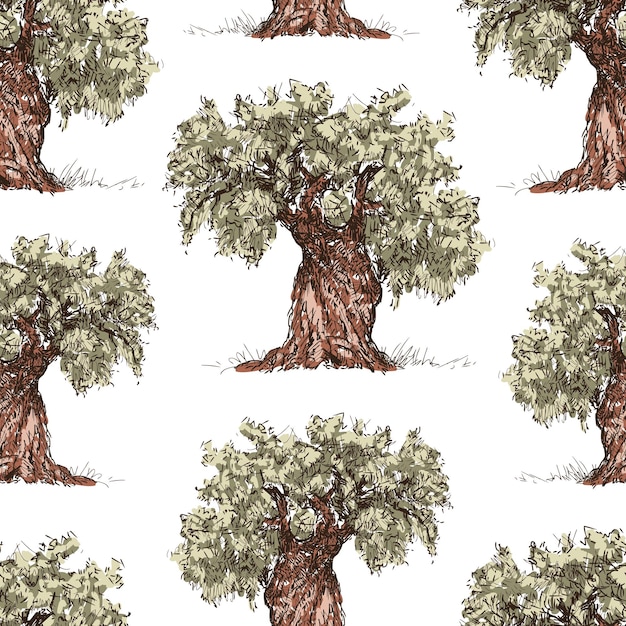 ベクトル 描かれたオリーブの木のパターン