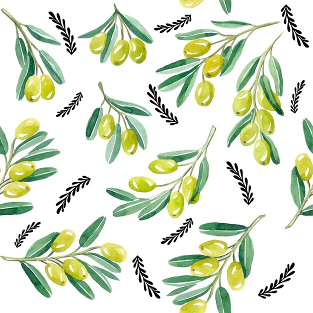 Pattern olives watercolor