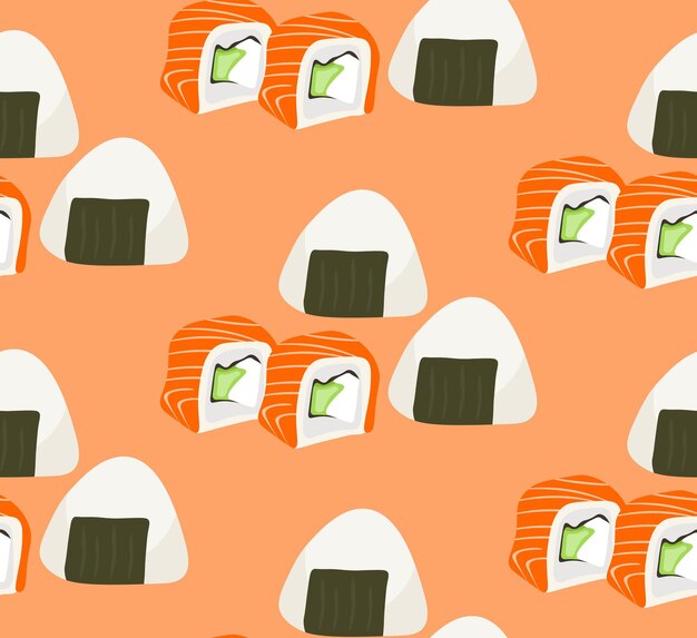 Vector pattern of onigiri and rolls