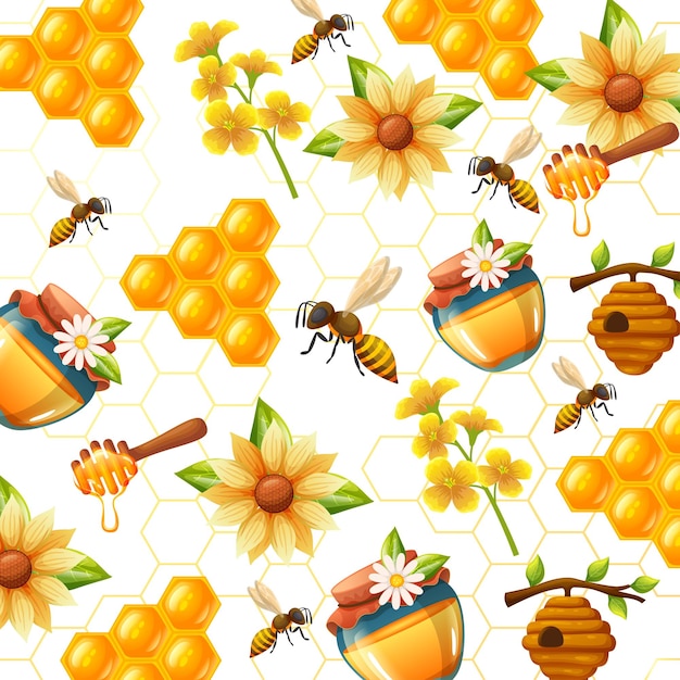 Вектор Образец или бесшовный дизайн фона с медом иллюстрация с медом пчелы