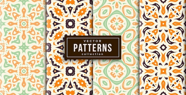 Pattern ornament style three colors set of four. seamless background set