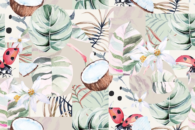 Pattern of palm, and tropical plant with watercolor for fabric and wallpaper.abstract background