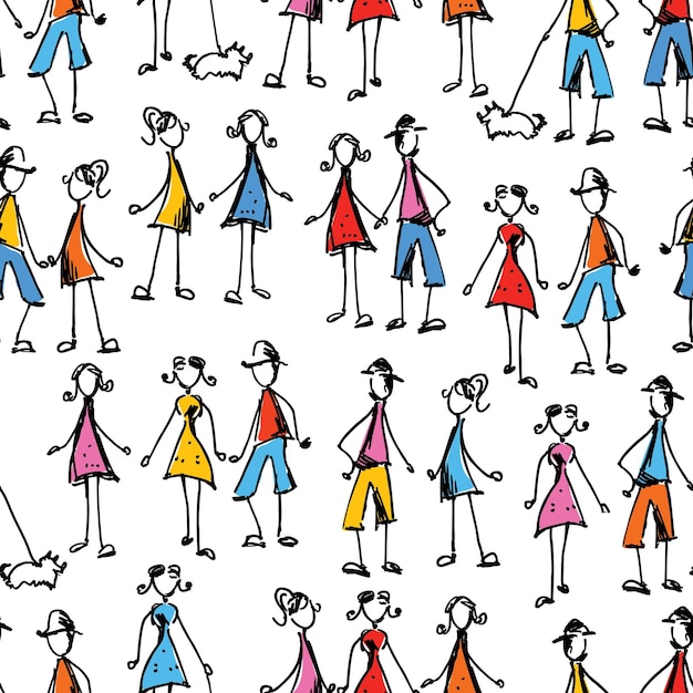 Pattern of people doodles