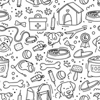 Pattern of pet products elements drawn in handstyle doodle