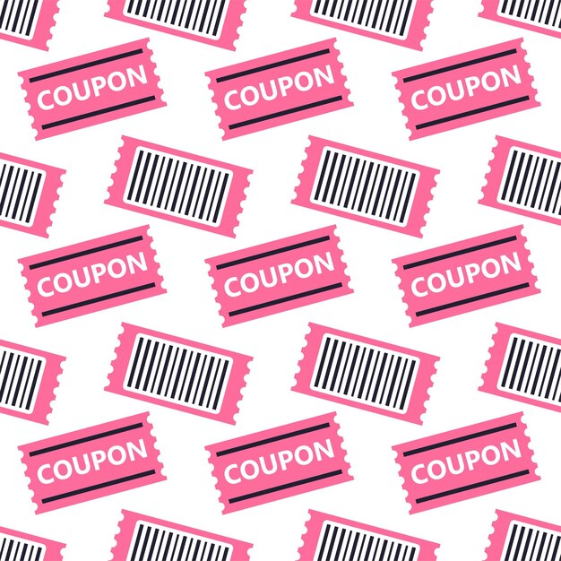 Pattern of pink coupons with barcode on white background