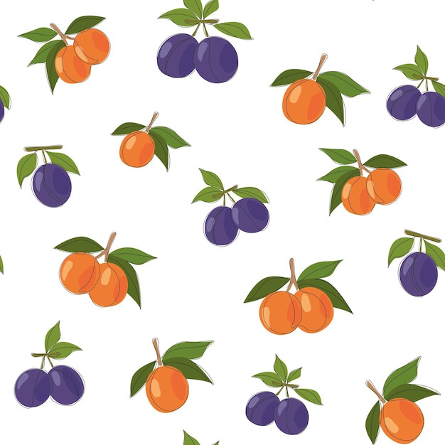 Vector pattern of plums and apricots