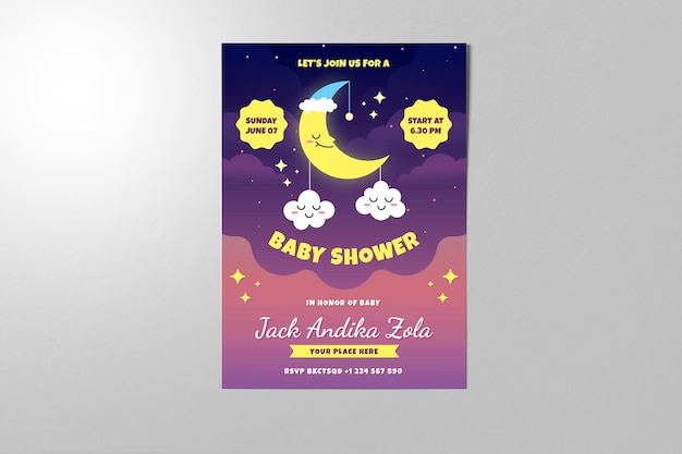 Modello poster invito baby party design baby shower cartone animato biglietto d'invito cute kid