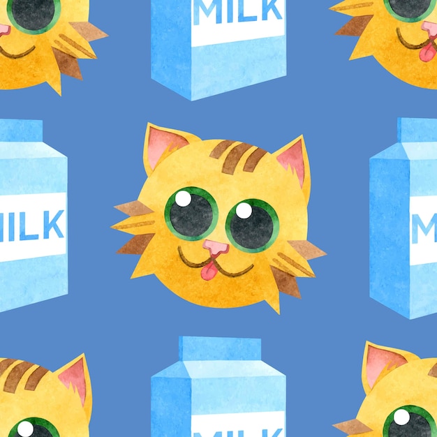 Узор из красных кошек и картонных коробок с молоком