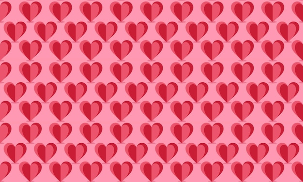 A pattern of red hearts on a pink background