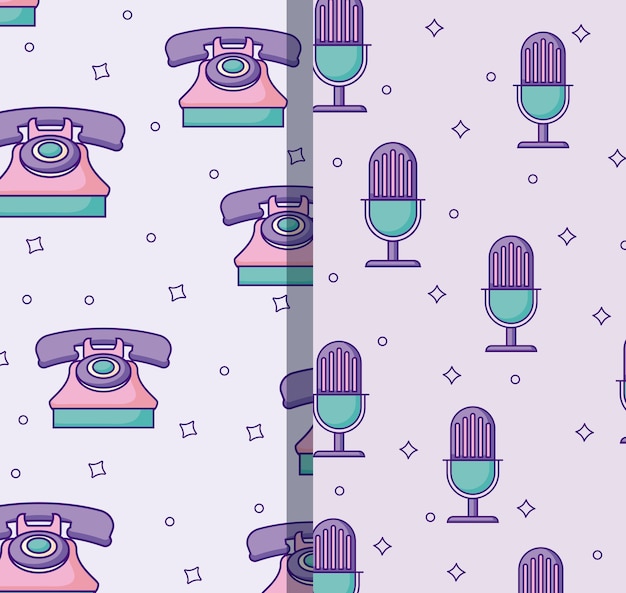 Pattern of retro microphones and telephones