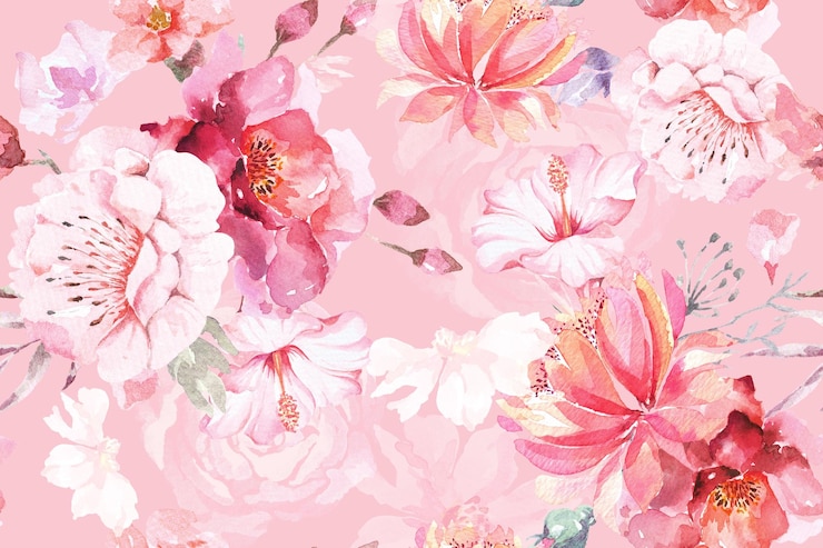 Vector ファブリックと壁紙の水彩画とバラと花のパターン。植物の花の背景。
