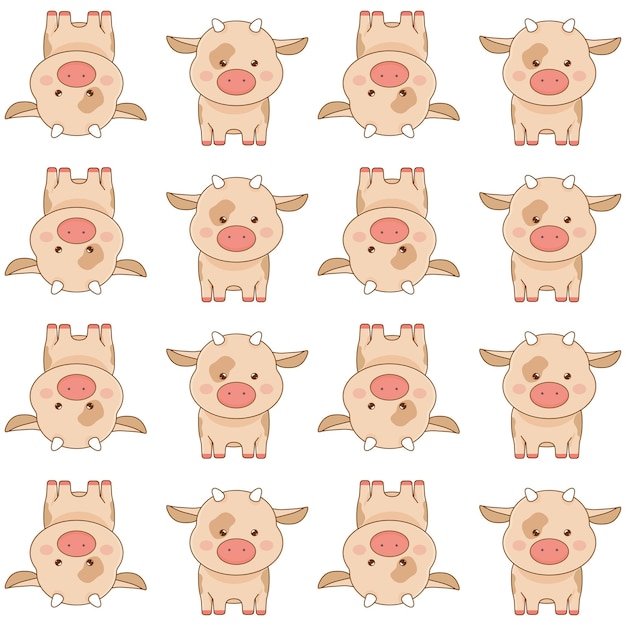 Pattern seamless animals cute farm animals cow sheep chicken pig Vector illustration