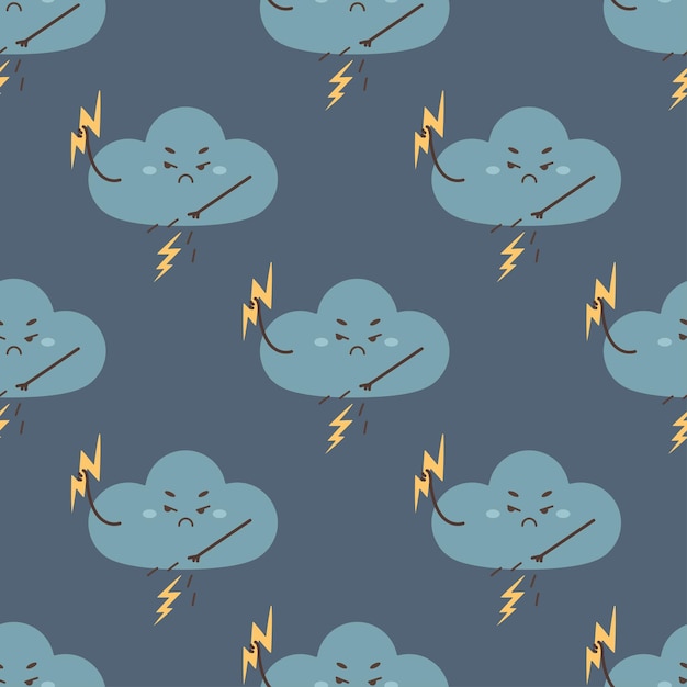 pattern seamless evil storm cloud character vector illustration