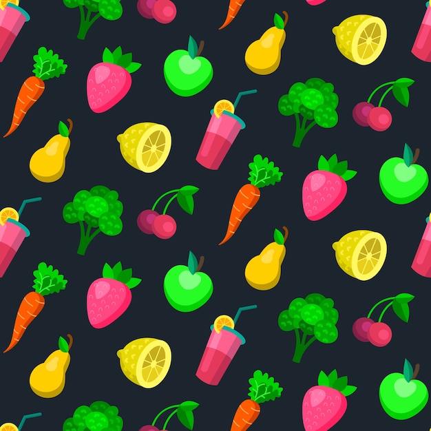 Pattern seamless fruit and vegetable pattern in trendy flat style.