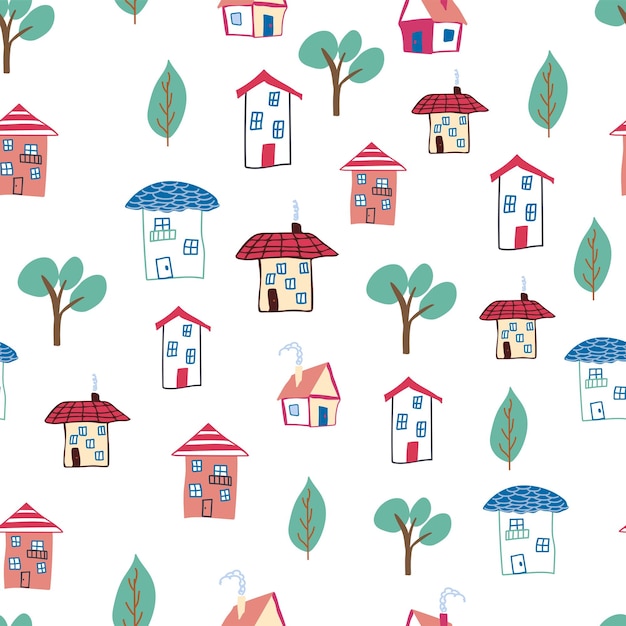 Pattern seamless kids with home doodle coloring element house pattern cute colorful homes funny children decor