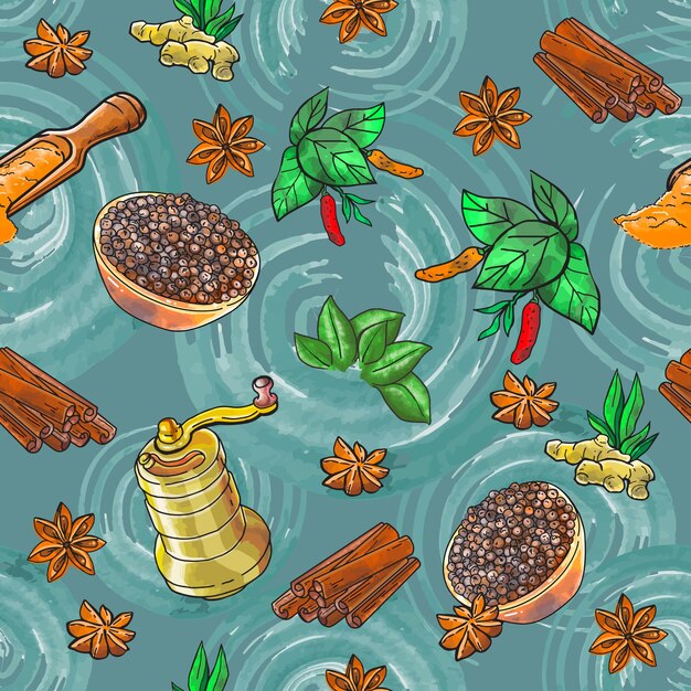 Vector pattern seamless spicy herbal