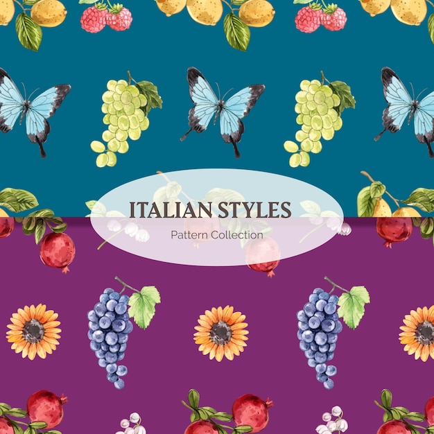 Pattern seamless template with italian style in watercolor style