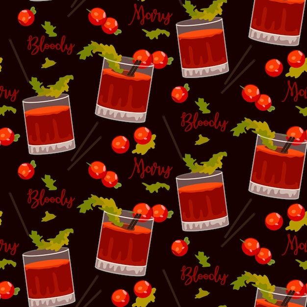 A pattern of several glasses with bloody mary on Valentine's Day Glass glasses with tomatoes