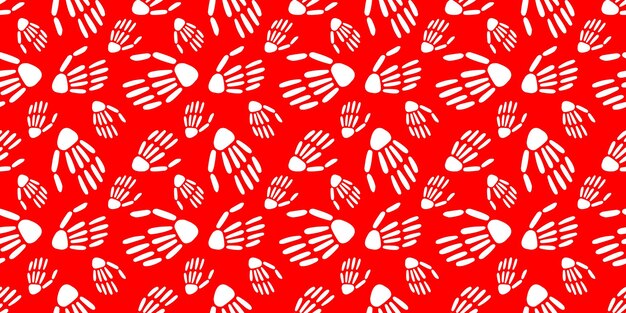 Vector pattern of skeleton hand on a red background