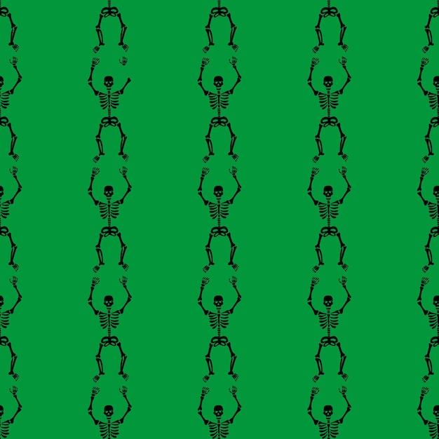 Pattern of skeletons on a green background