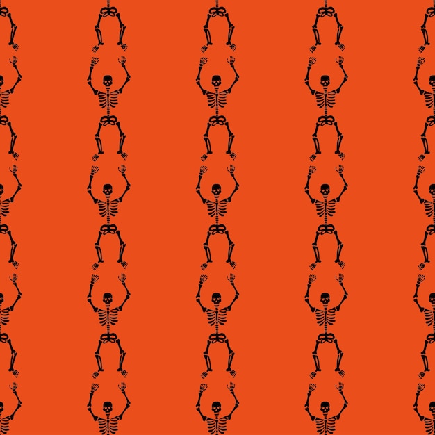 Pattern of skeletons on a orange background