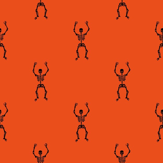 Pattern of skeletons on a orange background