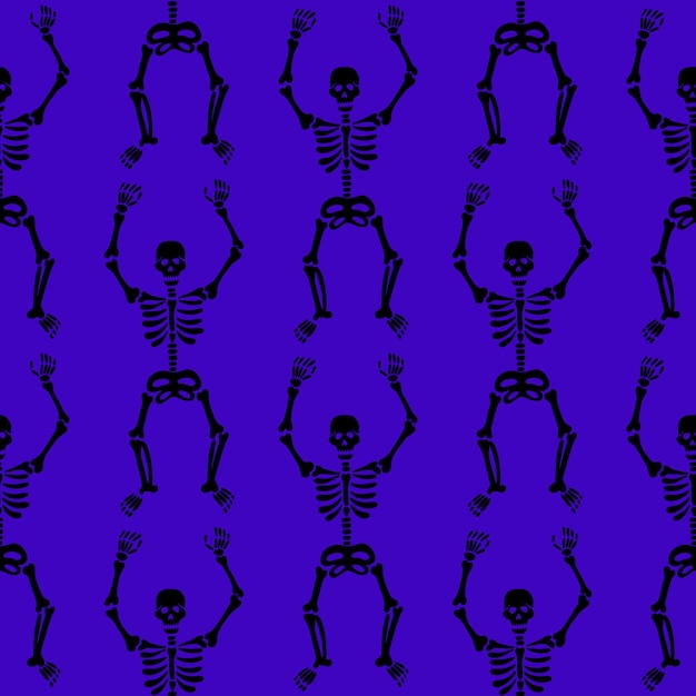 Pattern of skeletons on a purple background