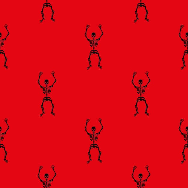 Pattern of skeletons on a red background