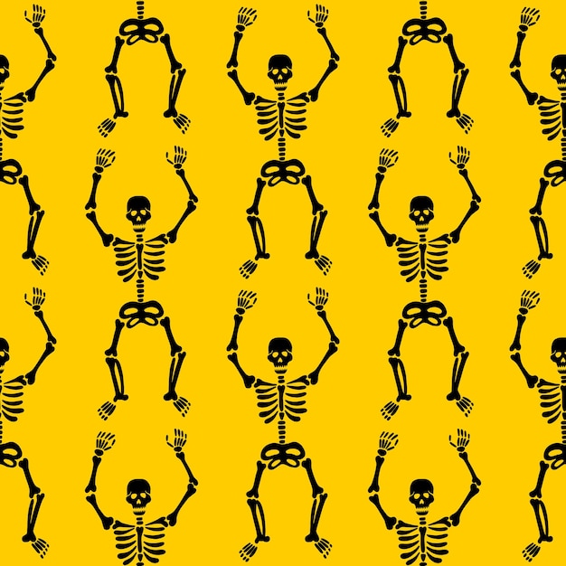 Vector pattern of skeletons on a yellow background