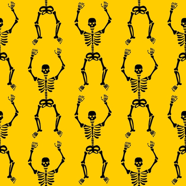 Vector pattern of skeletons on a yellow background