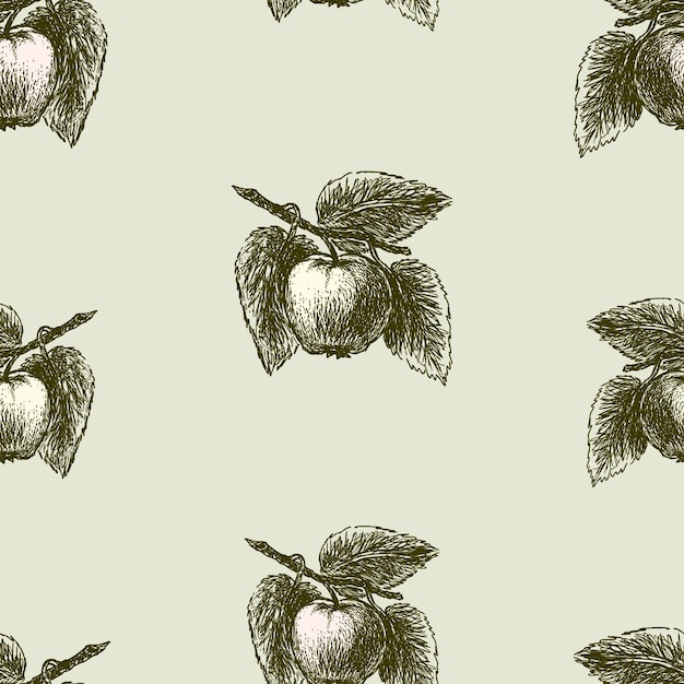 Vector pattern of sketches of apples on branches