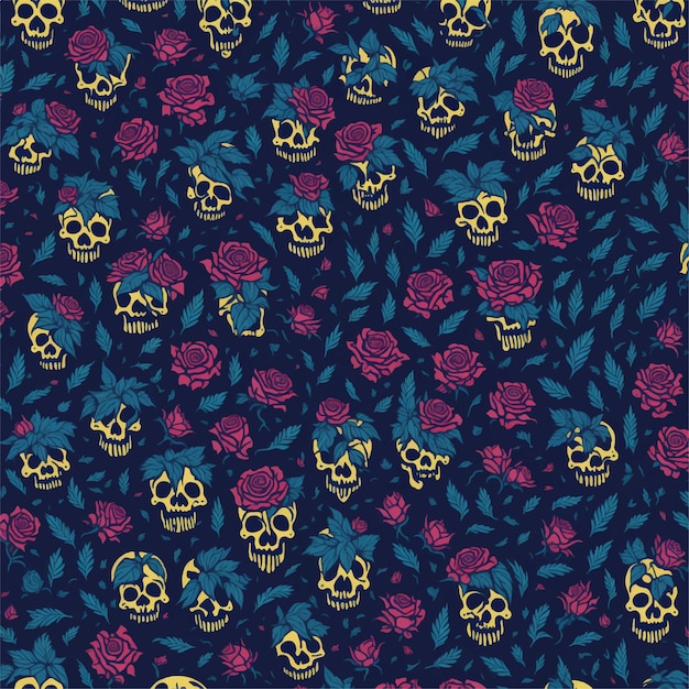 A pattern of skulls and roses