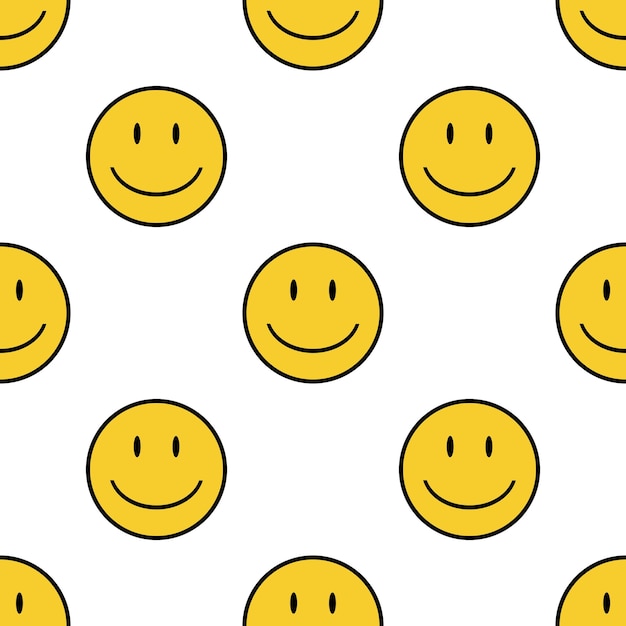 Pattern of smiling faces on a white background for print and design Vector illustration