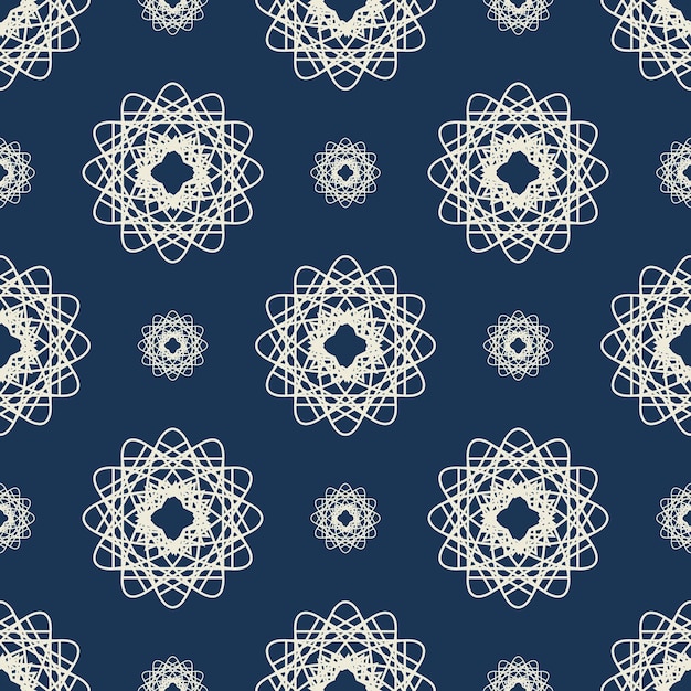 Pattern of snowflakes on a dark blue