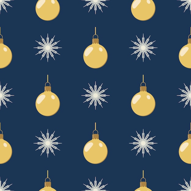 Pattern of snowflakes golden ball blue background