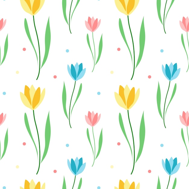 Pattern of spring flowers Hand drawn illustration Repeat background for wallpaper