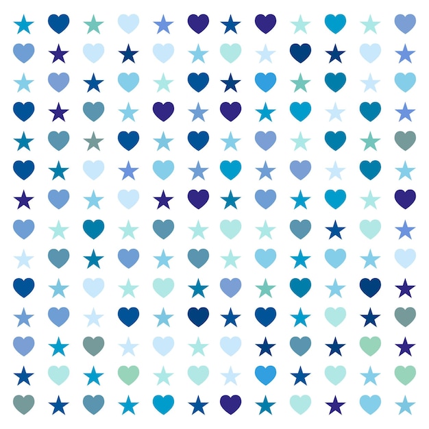 Vector pattern of stars and hearts in cold blue tones