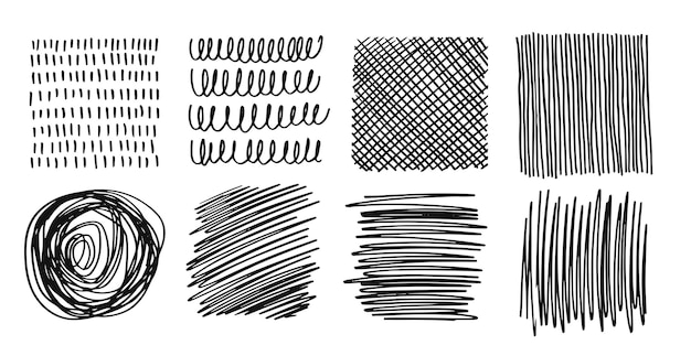 Vector pattern texture line hand drawn hatch drawing pen ink and crosshatch draw pencil sketch doodle scratch style black shape isolated on white background vintage graphic design vector illustration