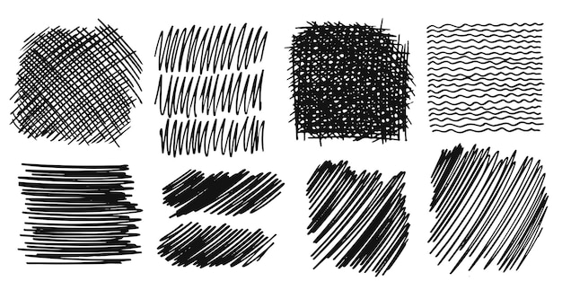 Vector pattern texture line hand drawn hatch drawing pen ink and crosshatch draw pencil sketch doodle scratch style black shape isolated on white background vintage graphic design vector illustration