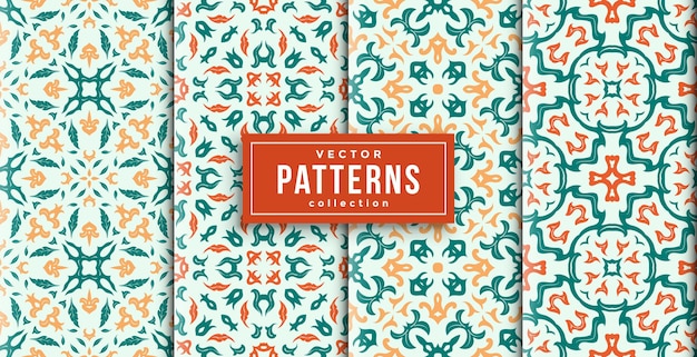 Vector pattern three colors set of four. seamless batik style background ready to print