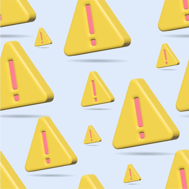 Pattern of triangle warnings symbols on blue background error alert safety concept 3d illustration