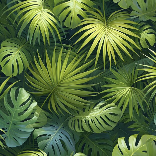 Вектор Симфония тропических листьев плотная зелень монстеры и пальмовые листья в темных оттенках