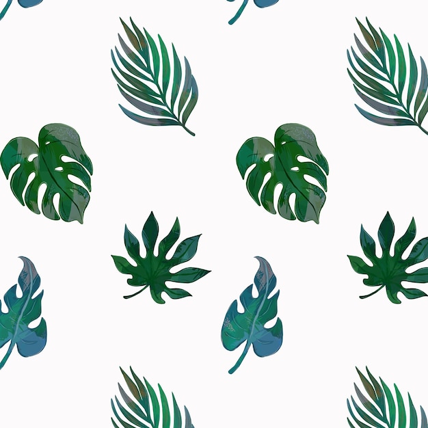 A pattern of tropical leaves on a white background