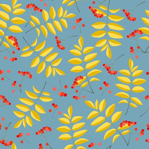 Pattern of variety of colorful trendy autumn leaves and berries vector illustrations for web app