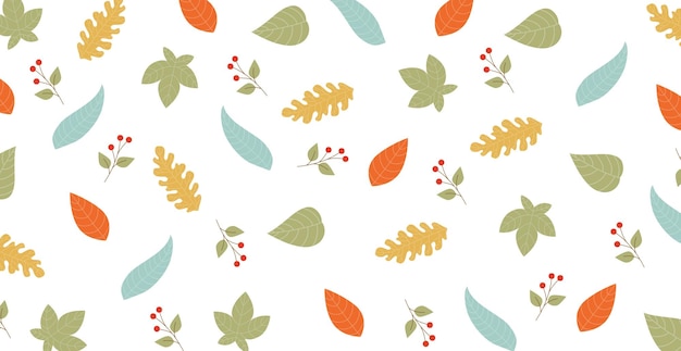 Pattern of various leaves on a white background Vector