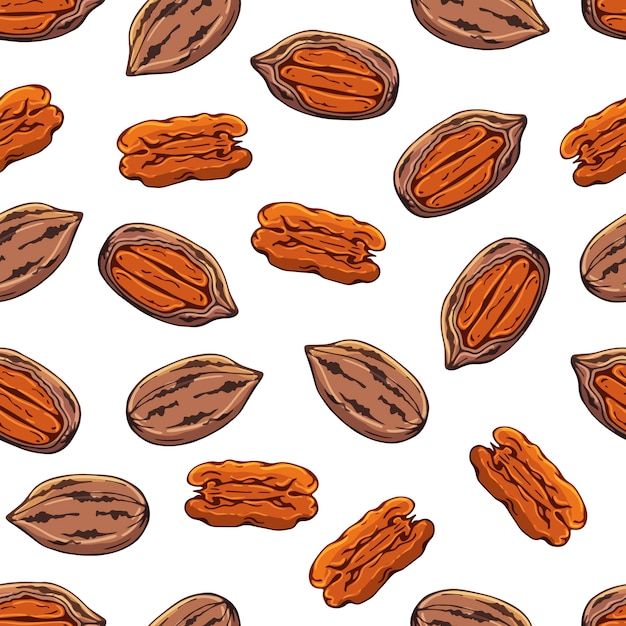 Pattern of vector illustrations on the nuts theme.