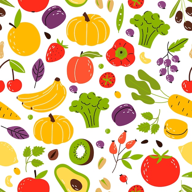 Premium Vector | Pattern of vegetables and fruits in a simple cartoon style